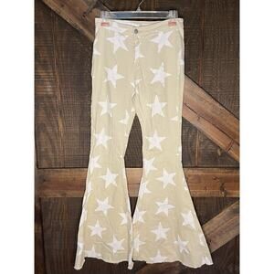 Altar’d State Flare Bell Bottom Stretch Fit Jeans Women’s Size Medium Tan Stars